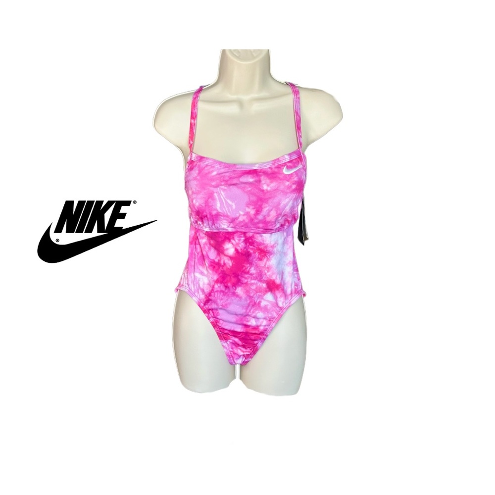 Nike Hydrastrong Tie-Dye Crossback One Piece Swimsuit. Pink. Size L.